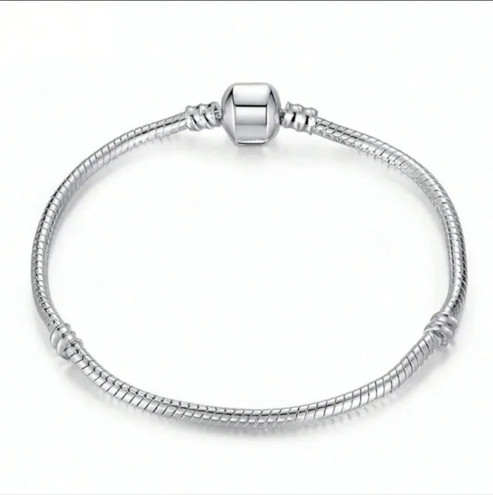 925 sterling silver Round Snake Chain Charm Bracelet 9" - Picture 2 of 7